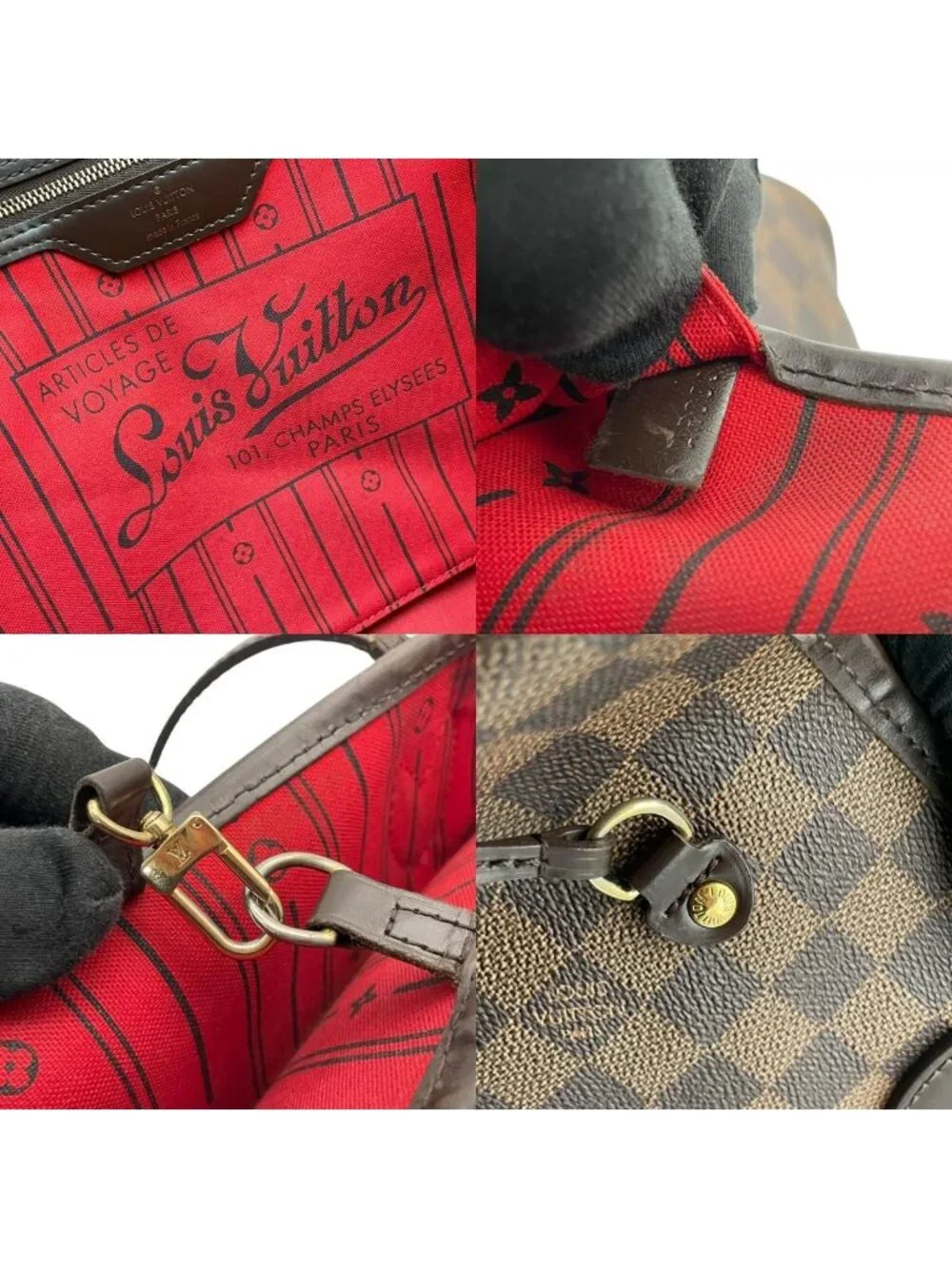 Louis Vuitton Damier Ebene Neverfull MM Tote Handle Shoulder Leather Brown